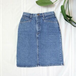 Vintage western medium wash denim midi skirt